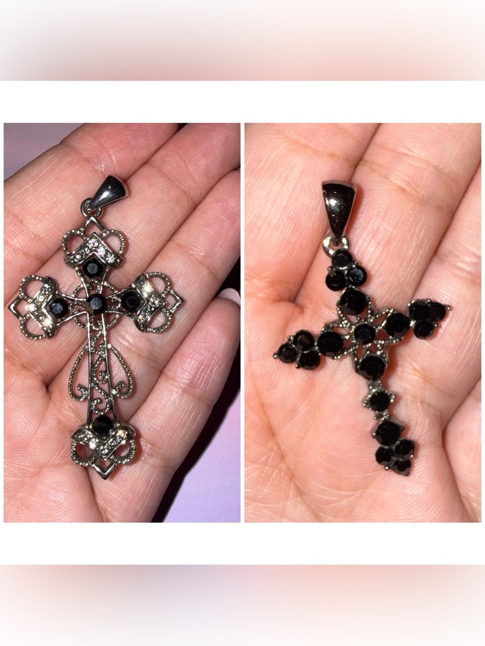 Cross Pendant 2 pc Bundle with Black and Silver Accents